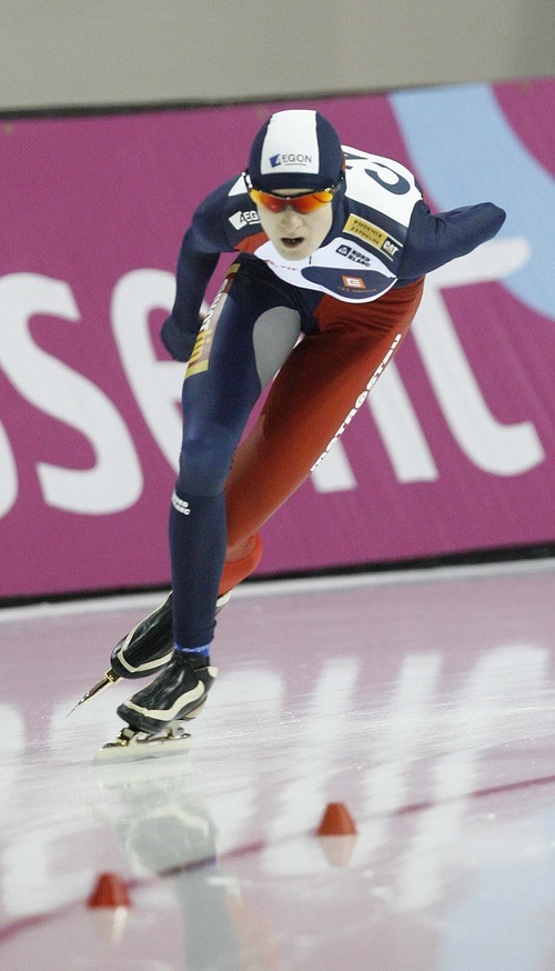 Paul Fraughton  |  The Salt Lake Tribune Martina Sablikova, of the Czech Republic,  rounds a turn on her way to setting a world record in the ladies 5000m of 6:42.66. The World Cup Speed Skating  event was held at the Utah Olympic Oval on   Friday,February 18, 2011