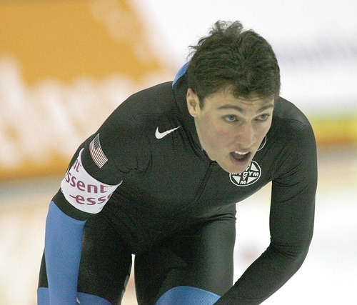 Paul Fraughton  |  The Salt Lake Tribune Trevor Marsicano catches his breath after hid  first place finish in the men's 1500 m event.THe World Cup Speed Skating Event was held at the Utah Olympic Oval  on   Friday,February 18, 2011