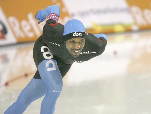 Paul Fraughton  |  The Salt Lake Tribune USA's Shani Davis skates in the men's 1500 m. He skated to a second place finish, being edged out by his teammate Trevor Marsicano.THe World Cup Speed Skating Event was held at the Utah Olympic Oval  on   Friday,February 18, 2011
