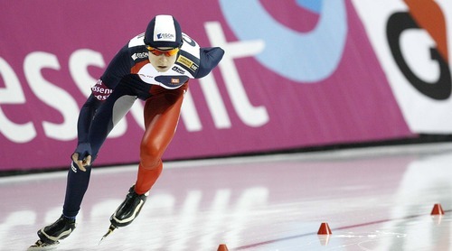 Paul Fraughton  |  The Salt Lake Tribune Martina Sablikova, of the Czech Republic,  rounds a turn on her way to setting a world record in the ladies 5000m of 6:42.66. The World Cup Speed Skating  event was held at the Utah Olympic Oval on   Friday,February 18, 2011