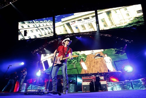 Trent Nelson  |  The Salt Lake Tribune file

Country superstar Brad Paisley jams at USANA Amphitheatre  in West Valley City.
Paisley and Utah singer David Archuleta will be the main acts at Stadium of Fire this year.