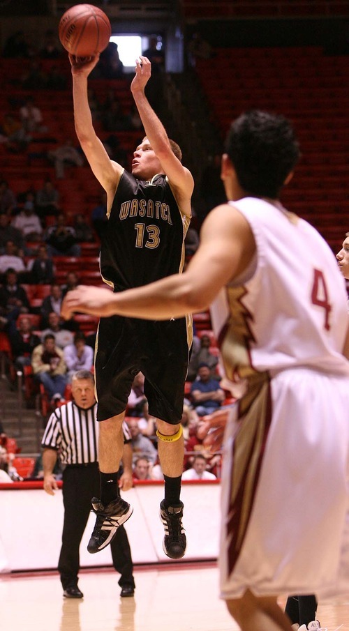 Leah Hogsten  |  The Salt Lake Tribune
Wasatch's Mike Brown was a leading scorer as Wasatch High School defeated  Cedar High School 53-43 during their 3A High School Championship quarterfinals at the Jon M. Huntsman Center on the University of Utah campus on Thursday, Feb. 24, 2011.