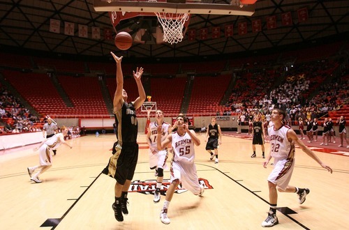 Leah Hogsten  |  The Salt Lake Tribune
Wasatch's Cody Parker puts up two. 
 Wasatch High School defeated  Cedar High School 53-43 during their 3A High School Championship quarterfinals at the Jon M. Huntsman Center on the University of Utah campus on Thursday, Feb. 24, 2011.