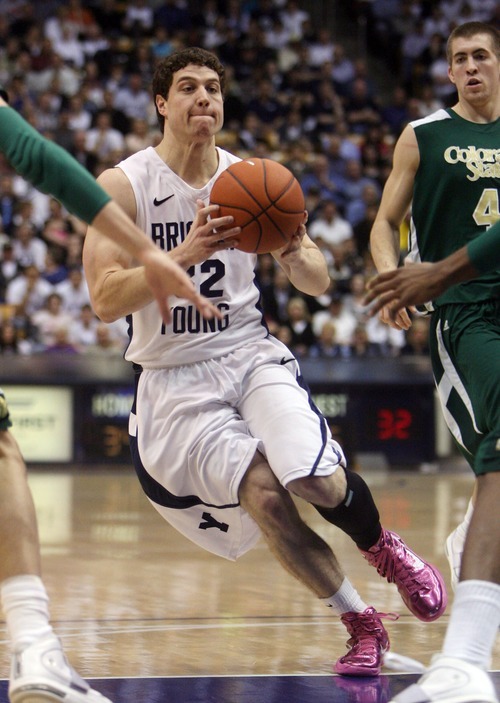 Steve Griffin  |  The Salt Lake Tribune
 
BYU's Jimmer Fredette drives into the lane during first half action in the BYU versus CSU men's basketball game at the Marriott Center in Provo, Utah Wednesday, February 23, 2011.