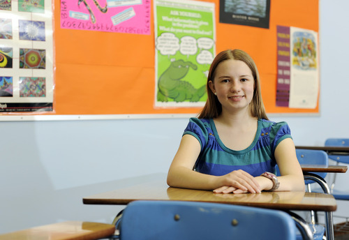 Sarah A. Miller  |  The Salt Lake Tribune
Cottonwood High senior Katrina Wright, 17, won the Siemens Award for Advanced Placement by scoring a perfect five in her math and science tests.
