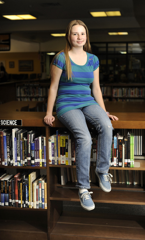 Sarah A. Miller  |  The Salt Lake Tribune
Cottonwood High senior Katrina Wright, 17, won the Siemens Award for Advanced Placement by scoring a perfect five in her math and science tests.