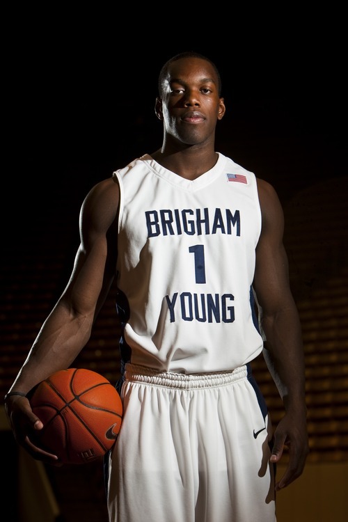 Chris Detrick  |  The Salt Lake Tribune &#xA;Charles Abouo poses for a portrait during the BYU men's basketball media day at the Marriott Center Wednesday October 13, 2010.