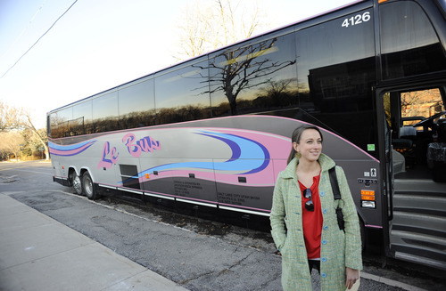 Sarah A. Miller  |  The Salt Lake Tribune

CUAC board member Mikell Stringham waits for patrons to arrive to take the party bus to visit the Central Utah Art Center in Ephraim on Friday, Feb. 11, 2011. The bus picks up passengers in Salt Lake City and Provo and provides free beverages and entertainment on the way to Ephraim.