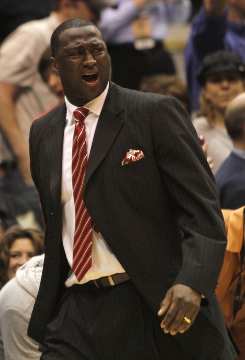 Rick Egan   |  The Salt Lake Tribune

Utah Jazz head coach Tyrone Corbin reacts to a call on Monday at EnergySolutions Arena in Salt Lake City. The Jazz lost 107-102 before a sell-out crowd after committing defensive lapses down the stretch.
