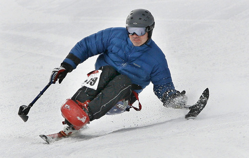 Scott Sommerdorf  |  The Salt Lake Tribune
Chris Wadell skis on the red course during his second run of The Ability Ski Challenge hosted at Park City Mountain Resort. He clocked runs of 34.36 and 32.03 during the fundraiser for the National Ability Center, Saturday, March 5, 2011.