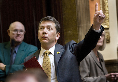 SCOTT SOMMERDORF  |  Tribune File Photo
Rep. Stephen Sandstrom, R-Orem, agreed to the killing off of his enforcement-only immigration bill HB70, which had caused such controversy and dissension. He replaced it with a new version -- HB497 -- that is said to be more acceptable to the Senate. But opponents still pan it.