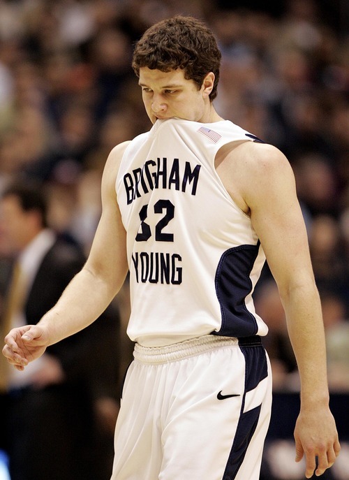 Djamila Grossman  |  The Salt Lake Tribune

Brigham Young University plays New Mexico in Provo, Utah, on Wednesday, March 2, 2011. BYU's Jimmer Fredette (32) reacts as his team falls behind in the second half. BYU lost the game.