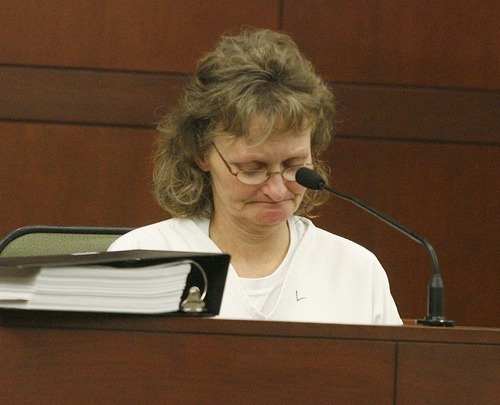 Paul Fraughton  |  The Salt Lake Tribune
Debra Brown testifies in the courtroom of Judge Michael DiReda  on Friday in Ogden.