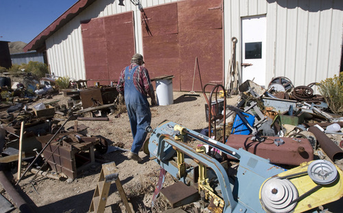 Al Hartmann  |  The Salt Lake Tribune
One man's garbage is another man's inspiration. Vaughn Reid, a retired machinist and welder, walks through piles of metal awaiting his artistic touch. In machine shops he has set up in Emery County, Reid has used his imagination and sense of humor to create all sorts of fanciful objections, most visibly a 