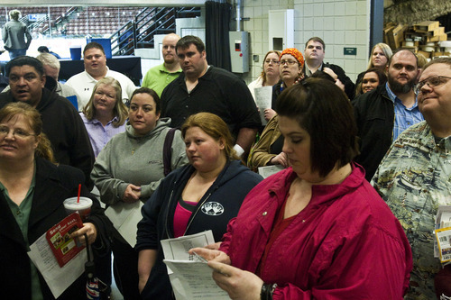 Photo by Chris Detrick | The Salt Lake Tribune 
Potential contestants listen to instructions during a casting call for 