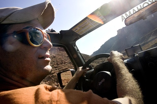 Djamila Grossman  |  The Salt Lake Tribune
Rob Covert drives a Jeep on Long Canyon Road near Moab on Saturday, Oct. 2, 2010.