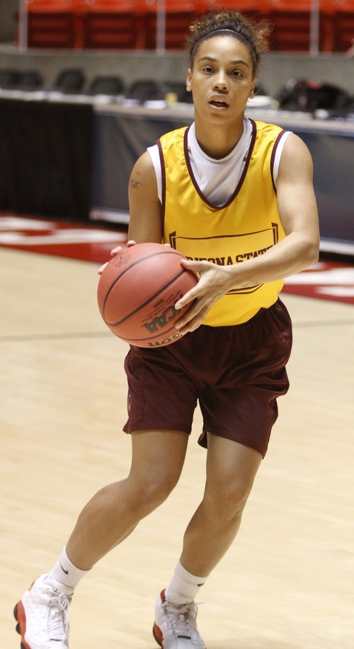 Rick Egan   |  The Salt Lake Tribune

Arizona State Olivia Major (0) takes a shot during the Sun Devils practice, at the Jon M. Huntsman Center in Salt Lake City, Friday, March 18, 2011