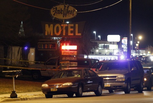 Rick Egan  |  The Salt Lake Tribune

Officers at the Far West Motel on Main Street in Kaysville on Saturday, March 19, 2011. Joseph Allen Nance was booked into jail Sunday on suspicion of murder in the shooting death of his father, Gregory Allen Nance.