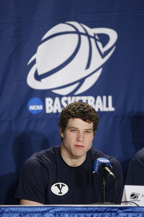 Trent Nelson  |  The Salt Lake Tribune
BYU's Jimmer Fredette listens to a question during a press conference as BYU prepares to face Gonzaga in the NCAA Tournament, men's college basketball in Denver, Colorado, Friday, March 18, 2011.