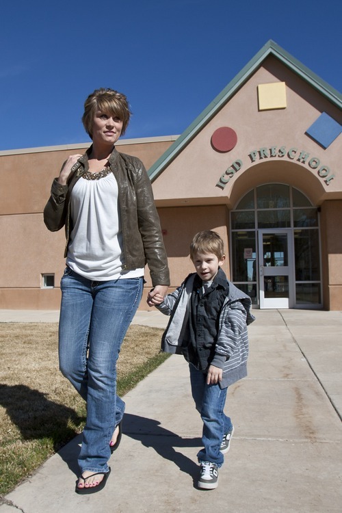 Kina Wilde  |  Special to The Salt Lake Tribune

Brandee Reese picks up her son Karson, 4, from South Preschool in Cedar City on Tuesday, March 15, 2011.