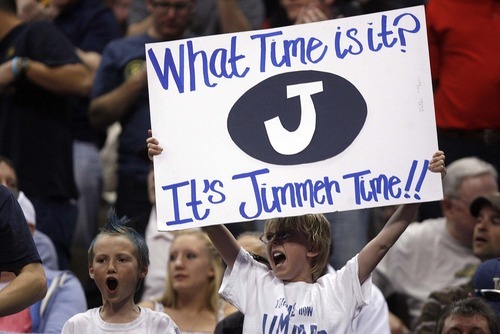 Trent Nelson  |  The Salt Lake Tribune
Two young BYU fans with a sign reading, 