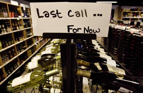 Djamila Grossman  |  The Salt Lake Tribune
A sign indicating items that will be discontinued is displayed at the Liquor and Wine Store on Swede Alley in Park City. The liquor store is on a list of several slated to be closed.