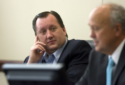 File photo   |  The Salt Lake Tribune
Rep. John Dougall, left, listens to Lane Beattie, right,  chairman of the GRAMA working group. Dougall, R-Highland, was the sponsor of HB477 and now says he will sponsor the bill to repeal it. But he says he has no regrets, and all along wanted to spark public discussion about state open-records law.