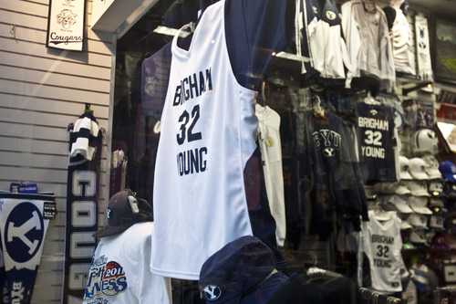 Chris Detrick | The Salt Lake Tribune 
BYU basketball merchandise for sale at Fanzz in the Provo Towne Centre.