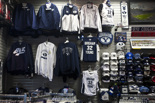 Chris Detrick | The Salt Lake Tribune 
BYU basketball merchandise for sale at Fanzz in the Provo Towne Centre on Wednesday, March 23, 2011.