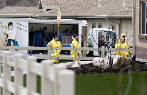 Djamila Grossman  |  The Salt Lake Tribune

A cleaning crew waits outside the Discovery Place, an assisted living facility in Brigham City on Friday,  March 25, 2011. James Hall, 58, his wife, Kathy Hall, 57, and their son, Erik Hall, 35, died there in a murder-suicide, police said.