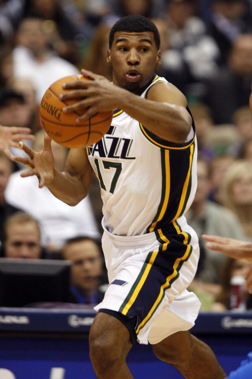 Rick Egan   |  The Salt Lake Tribune

Utah Jazz guard Ronnie Price (17) looks down court after stealing the ball from Dallas, in NBA action Utah vs. Dallas, in Salt Lake City, Saturday, March 26, 2011.