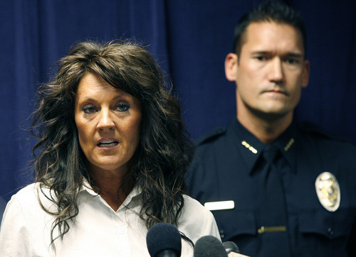 Scott Sommerdorf  |  The Salt Lake Tribune
Heidi Miller speaks about her mother Sherry Black during a joint news conference with South Salt Lake police and the Friends of Sherry Black organization to announce a $50,000 reward leading to the arrest and successful prosecution of the murderer in the Sherry Black homicide investigation, Monday, March 28, 2011.