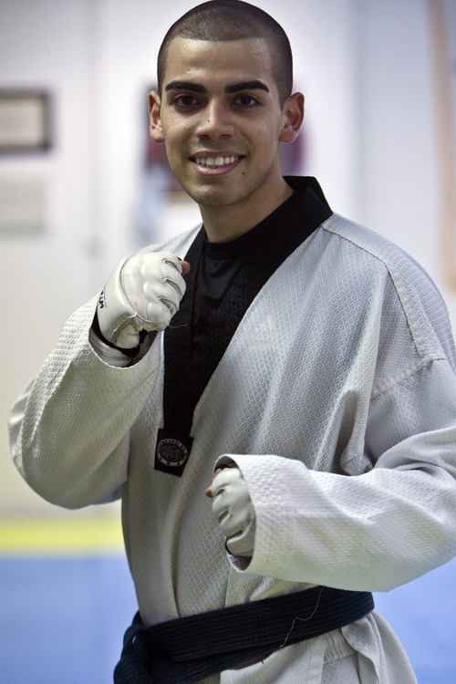 Chris Detrick | The Salt Lake Tribune 
Andres Pizarro, a senior at Juan Diego Catholic High School, is a multiple Tae Kwon Do champion. He is pictured recently at Pace Academy Tae Kwon Do.