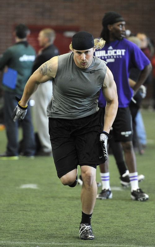 Sarah A. Miller  |  The Salt Lake Tribune

Southern Utah University football player Tysson Poots runs in a drill for NFL scouts at Pro Day on Tuesday March 29, 2011, at the University of Utah's Spence Eccles Field House in Salt Lake City.