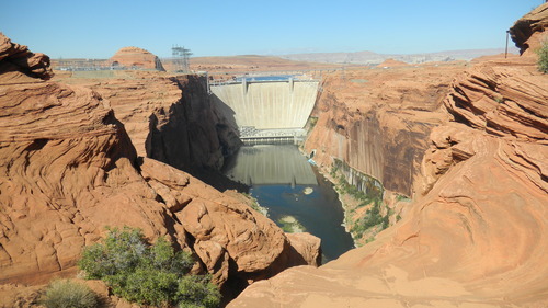 Tom Wharton | The Salt Lake Tribune
The Glen Canyon Dam created Lake Powell. Some are
wondering if water needs of the West could substantially lower the
lake elevation of the big reservoir.