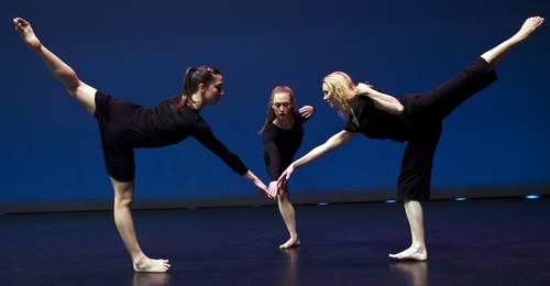 Photo by Chris Detrick | The Salt Lake Tribune 
Rosy Goodman, Colleen Hoelscher and Chara Huckins dance during a rehearsal of Repertory Dance Theatre's 