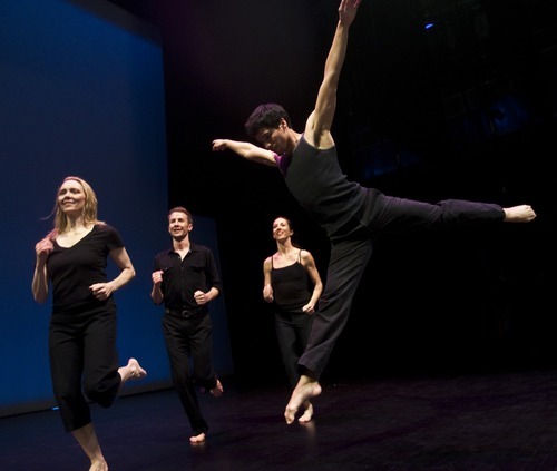 Chris Detrick | The Salt Lake Tribune 
Chara Huckins, Aaron Wood, Chris Peddecord and Sarah Donohue dance during a rehearsal of Repertory Dance Theatre's 