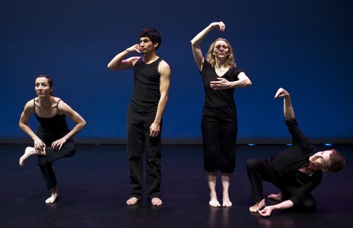 Chris Detrick | The Salt Lake Tribune 
Sarah Donohue, Chris Peddecord, Chara Huckins and Aaron Wood dance during a rehearsal of Repertory Dance Theatre's 