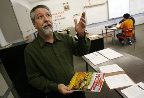 Francisco Kjolseth  |  The Salt Lake Tribune
Tim Bailey an award winning U.S. History teacher at Northwest Middle School in North Salt Lake City, UT, is the author of several books that incorporates math and language arts through story problems in period history. Bailey has been giving the U.S. Department of Education input on possible revisions to the No Child Left Behind law.