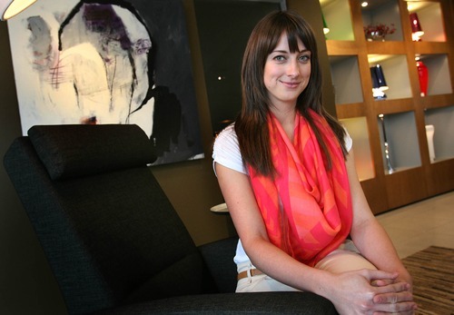Leah Hogsten  |  The Salt Lake Tribune
Mikell Stringham operates Mondo Fine Art, an online contemporary art gallery. Stringham has pop-up shows at hip loft condos and various business spaces, including Light Spot interior design, pictured.