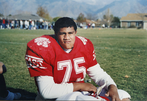 Scott Sommerdorf  |  The Salt Lake Tribune
Simi Fili, when he was playing with the East Leopards Little League football team in 2000.  Fili, once a promising football star with a full-ride to Oregon, has spent his life trying to avoid the influence of the violent Glendale gang his uncle Miles Kinikini built -- the Tongan Crip Gang. 
Photo copied from his mother Le'o Fili's photo album, March 11, 2011.