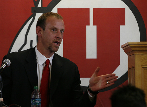 Scott Sommerdorf  |  The Salt Lake Tribune
The new men's basketball coach at the University of Utah - Larry Krystkowiak - was introduced at a press conference held at the university, Monday, April 4, 2011.