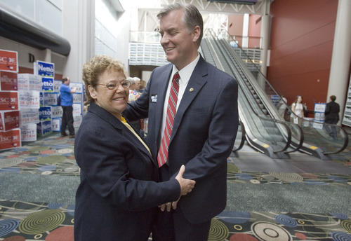 Jim Urquhart  |  Salt Lake Tribune file photo
Rep. Janice Fisher, D-West Valley, with Salt Lake County Mayor Peter Corroon May 8, 2010.