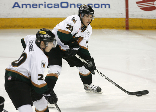 Steve Griffin  |  The Salt Lake Tribune
 
during third period of playoff game between the Utah Grizzlies and the Stockton Thunder at the Maverik Center in West Valley City, Utah Tuesday, April 5, 2011.