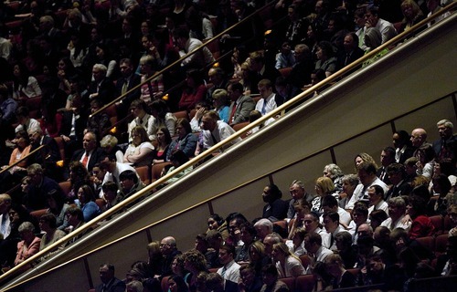 Djamila Grossman  |  The Salt Lake Tribune

People sit and listen to a speaker in the LDS Conference Center for the afternoon session of the 181st Annual General Conference of the LDS Church in Salt Lake City, Utah, on Sunday, April 3, 2011.