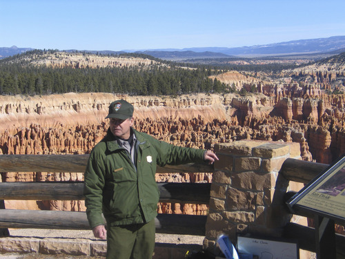 File photo | The Salt Lake Tribune
Ranger Tom Hill gives a talk on geology at Insipiration Point in Bryce Canyon National Park in this file photo. The presentation was part of the annual Bryce Canyon Winter Festival.