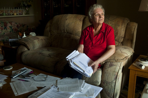 Chris Detrick | The Salt Lake Tribune 
Patricia Bailey only has piles of paper to show for her efforts to get employment. In the past three months, she has applied for 77 jobs, but gotten only four interviews and no offers -- and now faces the loss of unemployment benefits because the state passed on an offer of federal funds that would have extended benefits for an additional 13 weeks.