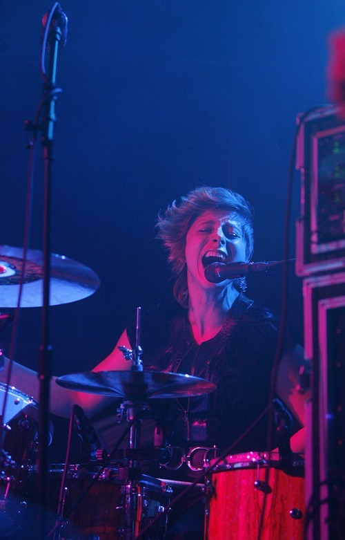 Trent Nelson  |  The Salt Lake Tribune
Elaine Bradley, drummer for Neon Trees, performing at In The Venue in Salt Lake City, Utah, Friday, April 8, 2011.