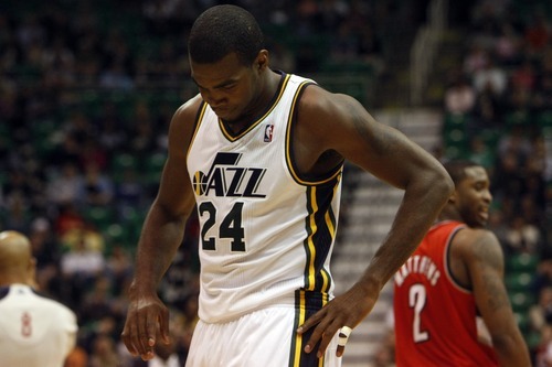 Photo by Chris Detrick | The Salt Lake Tribune 
Utah Jazz power forward Paul Millsap (24) during the fourth quarter of the game at EnergySolutions Arena Thursday April 7, 2011.  Portland won the game 98-87.