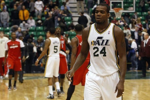 Photo by Chris Detrick | The Salt Lake Tribune 
Utah Jazz power forward Paul Millsap (24) after the game at EnergySolutions Arena Thursday April 7, 2011.  Portland won the game 98-87.